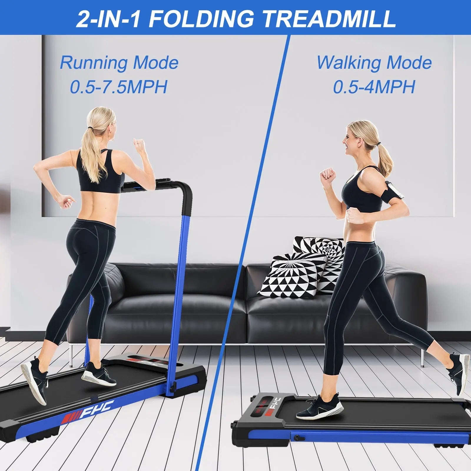 2 - in - 1 Folding Treadmill – Space - Saving Foldable Running & Walking Machine for Home Fitness - ThriveMinded & WellHaven Co