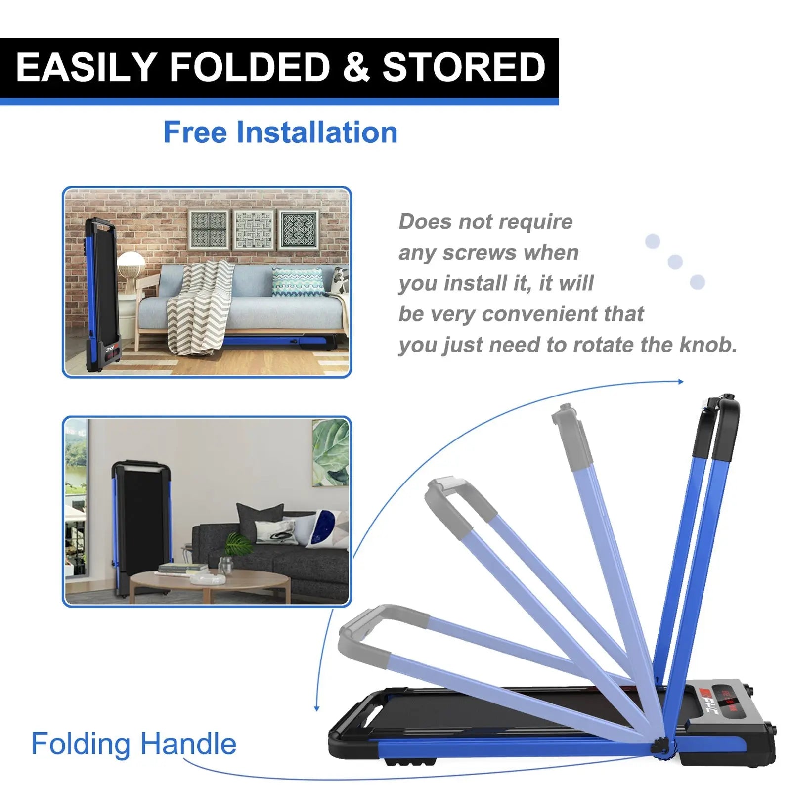 2 - in - 1 Folding Treadmill – Space - Saving Foldable Running & Walking Machine for Home Fitness - ThriveMinded & WellHaven Co