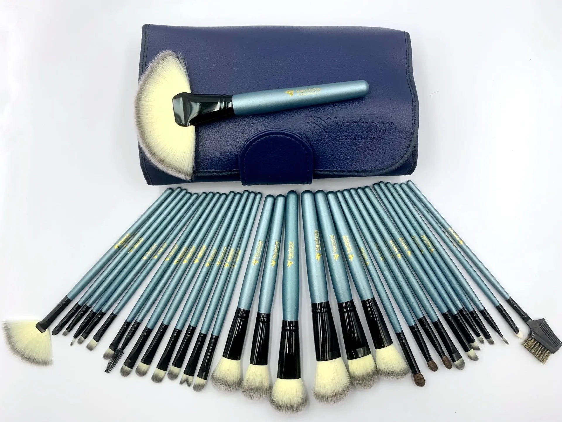 32 - Piece Blue Makeup Brush Set – Professional Soft Bristles | Full Face Eye Lip Brushes with Storage Case - ThriveMinded & WellHaven Co