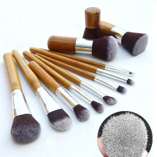 Bamboo Handle Makeup Brush Set - Bamboo With Sack Top Quality - ThriveMinded & WellHaven Co