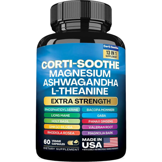 Corti Sooth Capsules – Stress Support with Magnesium, Ashwagandha & L - Theanine | Cortisol Balance & Relaxation - ThriveMinded & WellHaven Co