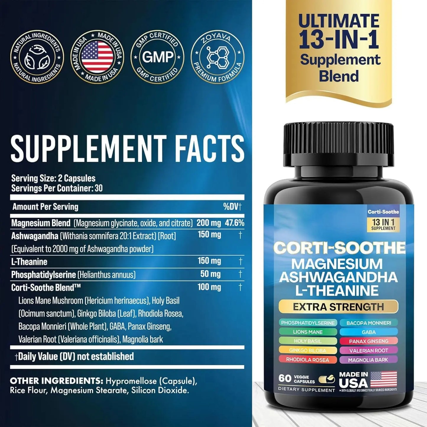 Corti Sooth Capsules – Stress Support with Magnesium, Ashwagandha & L - Theanine | Cortisol Balance & Relaxation - ThriveMinded & WellHaven Co