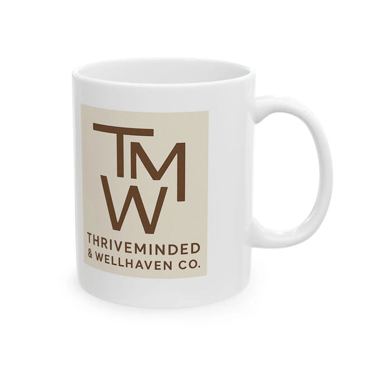 Custom White Ceramic Coffee Mug with Logo - ThriveMinded & WellHaven Co/ Personilized Branded Mug for Wellness Lovers - ThriveMinded & WellHaven Co
