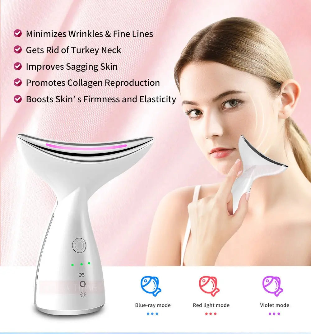 Microcurrent Neck & Face Beauty Device with 3 - Color LED Photon Therapy - ThriveMinded & WellHaven Co