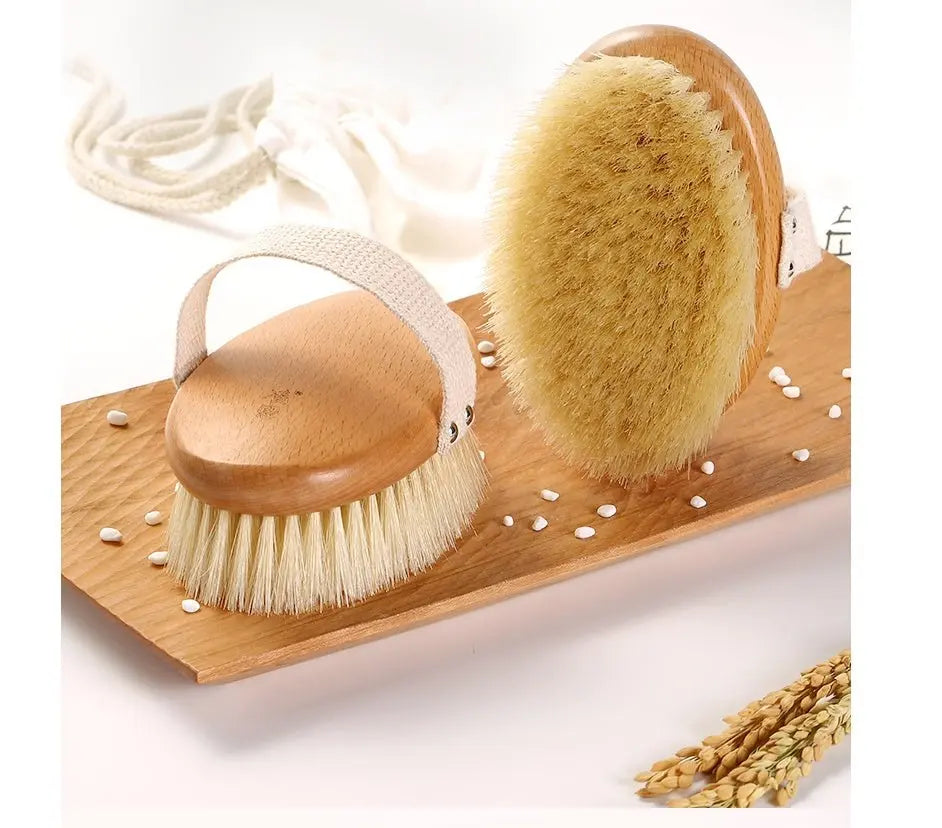 Natural Bristle Bath Brush – Exfoliating Body Brush with Wooden Handle | ThriveMinded & WellHaven Co - ThriveMinded & WellHaven Co