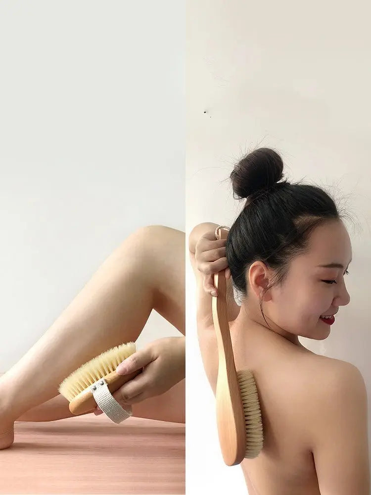 Natural Bristle Bath Brush – Exfoliating Body Brush with Wooden Handle | ThriveMinded & WellHaven Co - ThriveMinded & WellHaven Co