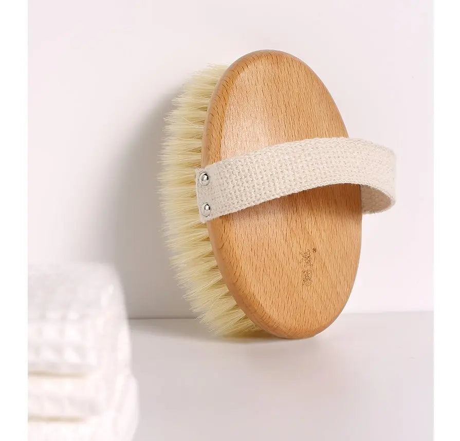 Natural Bristle Bath Brush – Exfoliating Body Brush with Wooden Handle | ThriveMinded & WellHaven Co - ThriveMinded & WellHaven Co