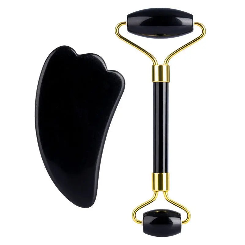 Natural Quartz Scraper Jade Roller Gua Sha Set Black Genuine - ThriveMinded & WellHaven Co