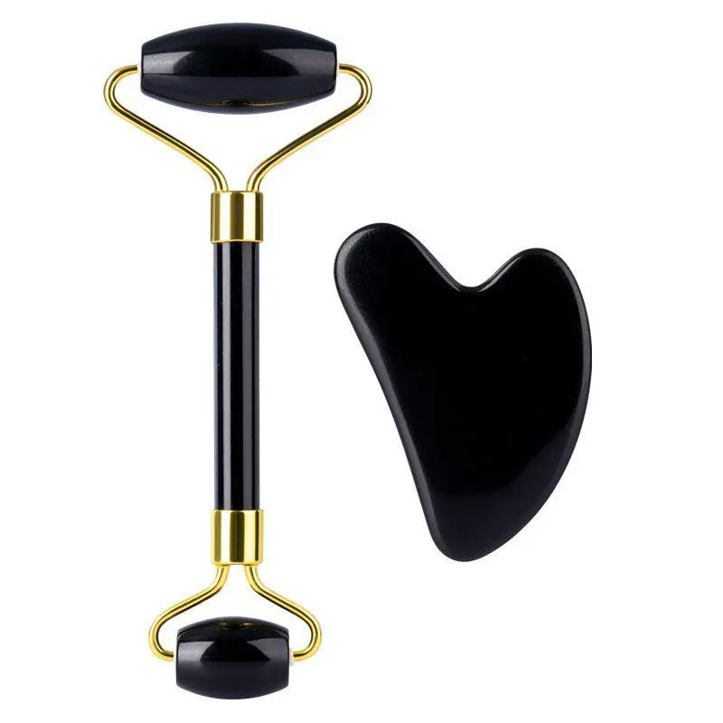 Natural Quartz Scraper Jade Roller Gua Sha Set Black Genuine - ThriveMinded & WellHaven Co
