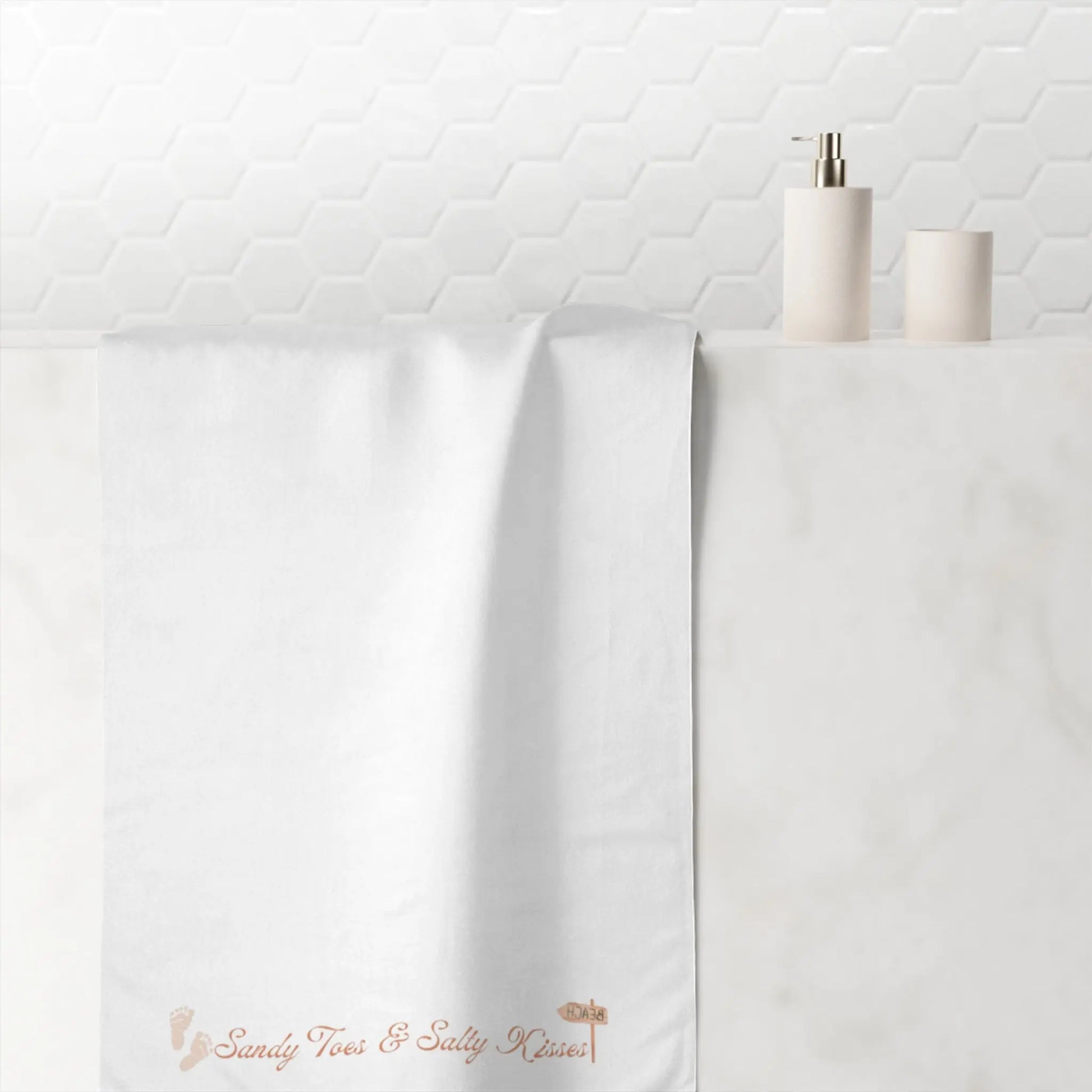 Sandy Toes & Salty Kisses" Mink - Cotton Bath Towel – Soft, Coastal - Inspired & Luxuriously Absorbent - ThriveMinded & WellHaven Co