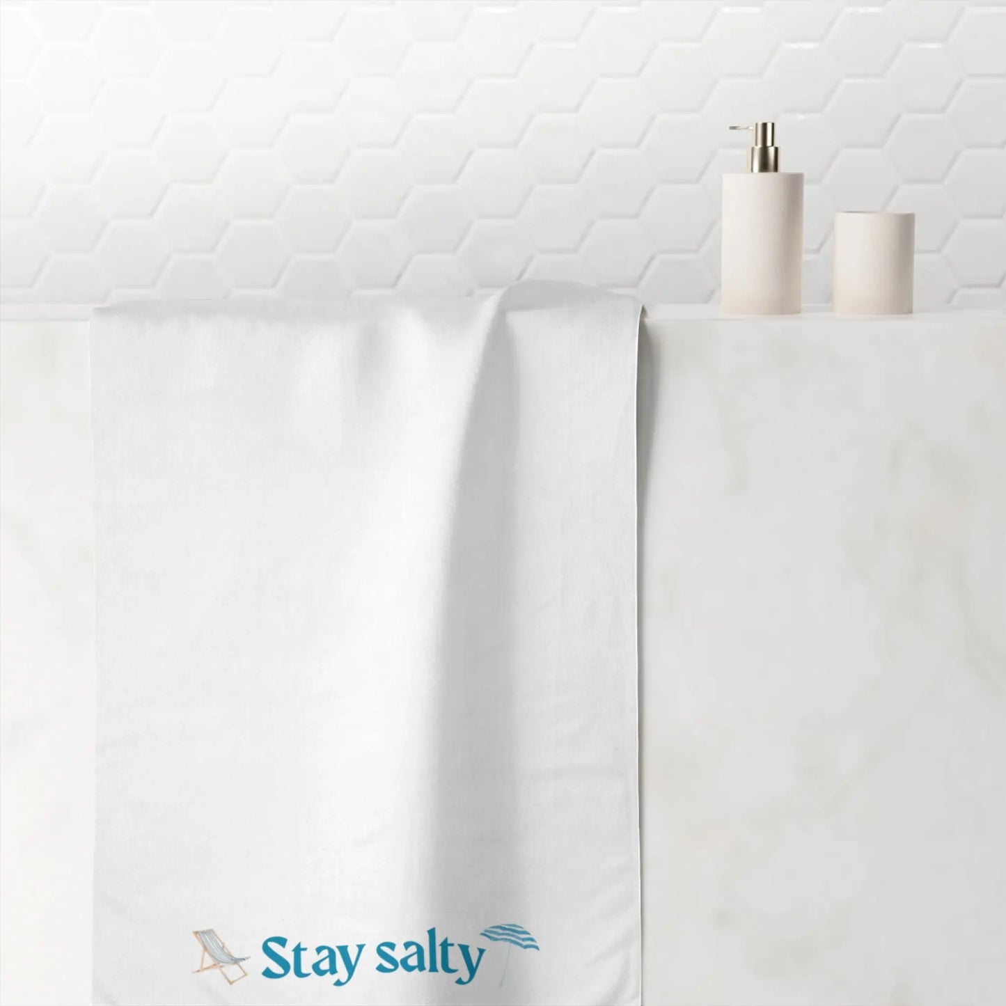 Stay Salty" Mink - Cotton Bath Towel – Soft, Coastal - Inspired & Playful Bathroom Essential - ThriveMinded & WellHaven Co