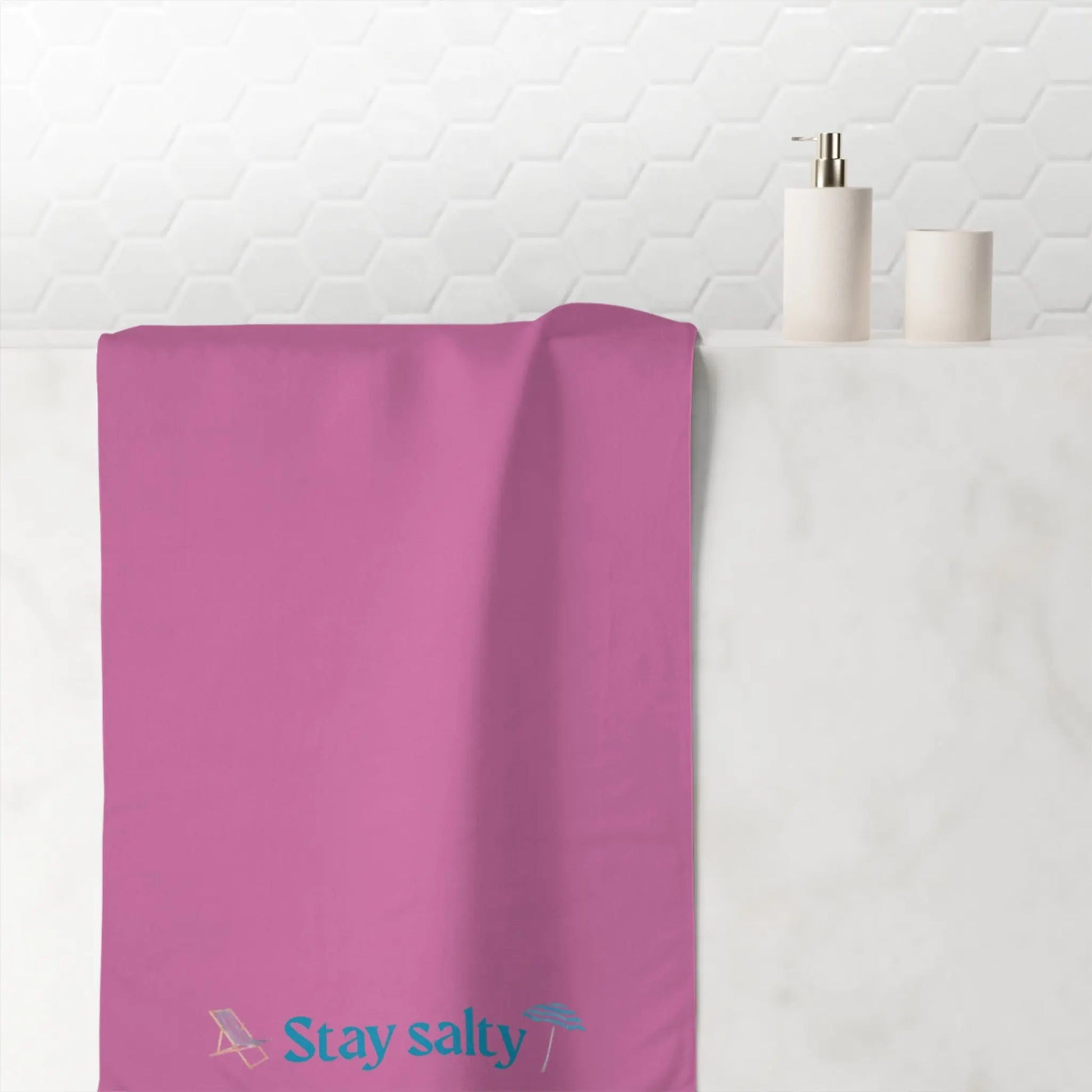 Stay Salty" Mink - Cotton Bath Towel – Soft, Coastal - Inspired & Playful Bathroom Essential - ThriveMinded & WellHaven Co