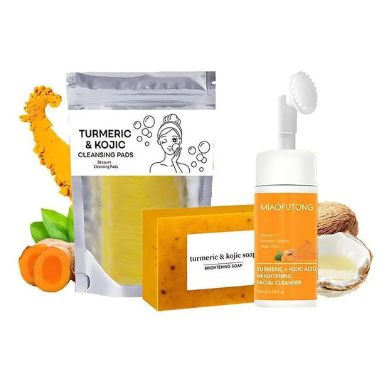 Turmeric Cleansing Set - Mousse, Pads & Soap Bar for Radiant, Balanced Skin - ThriveMinded & WellHaven Co