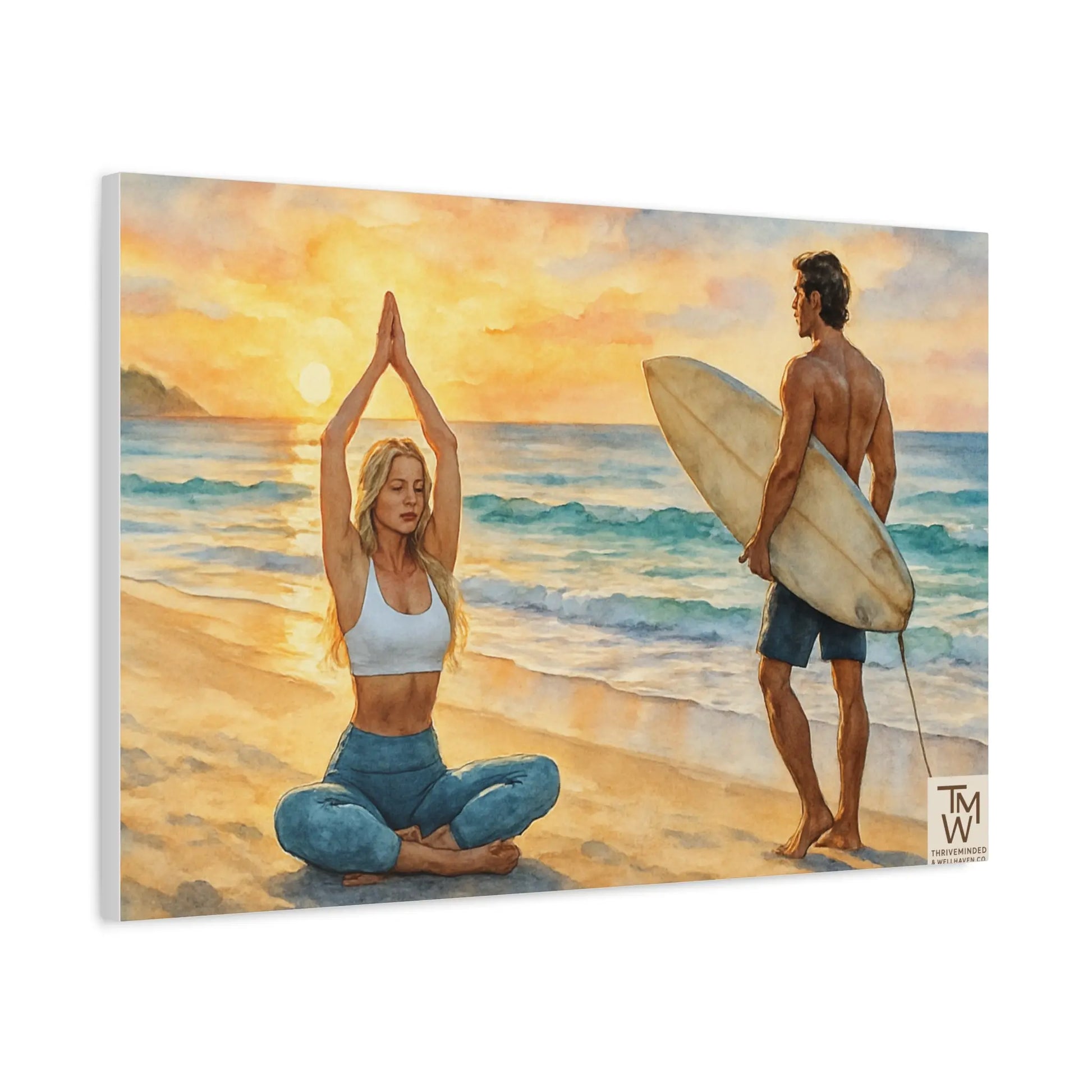 Yoga Beach Art Canvas Print – Mindful Wall Décor | Tranquil Ocean Meditation Artwork for Wellness Spaces - ThriveMinded & WellHaven Co