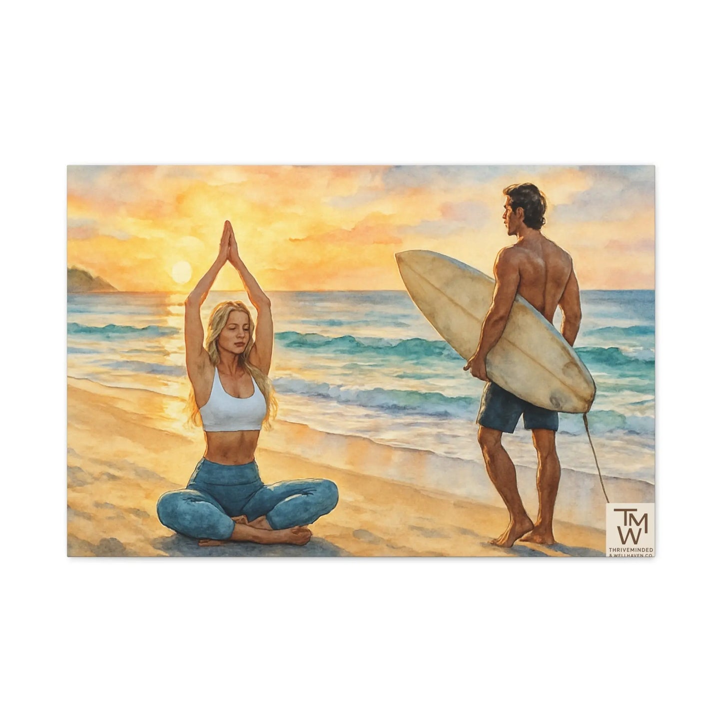 Yoga Beach Art Canvas Print – Mindful Wall Décor | Tranquil Ocean Meditation Artwork for Wellness Spaces - ThriveMinded & WellHaven Co
