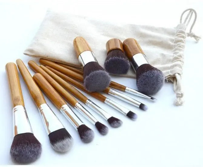 Bamboo Handle Makeup Brush Set - Bamboo With Sack Top Quality - ThriveMinded & WellHaven Co