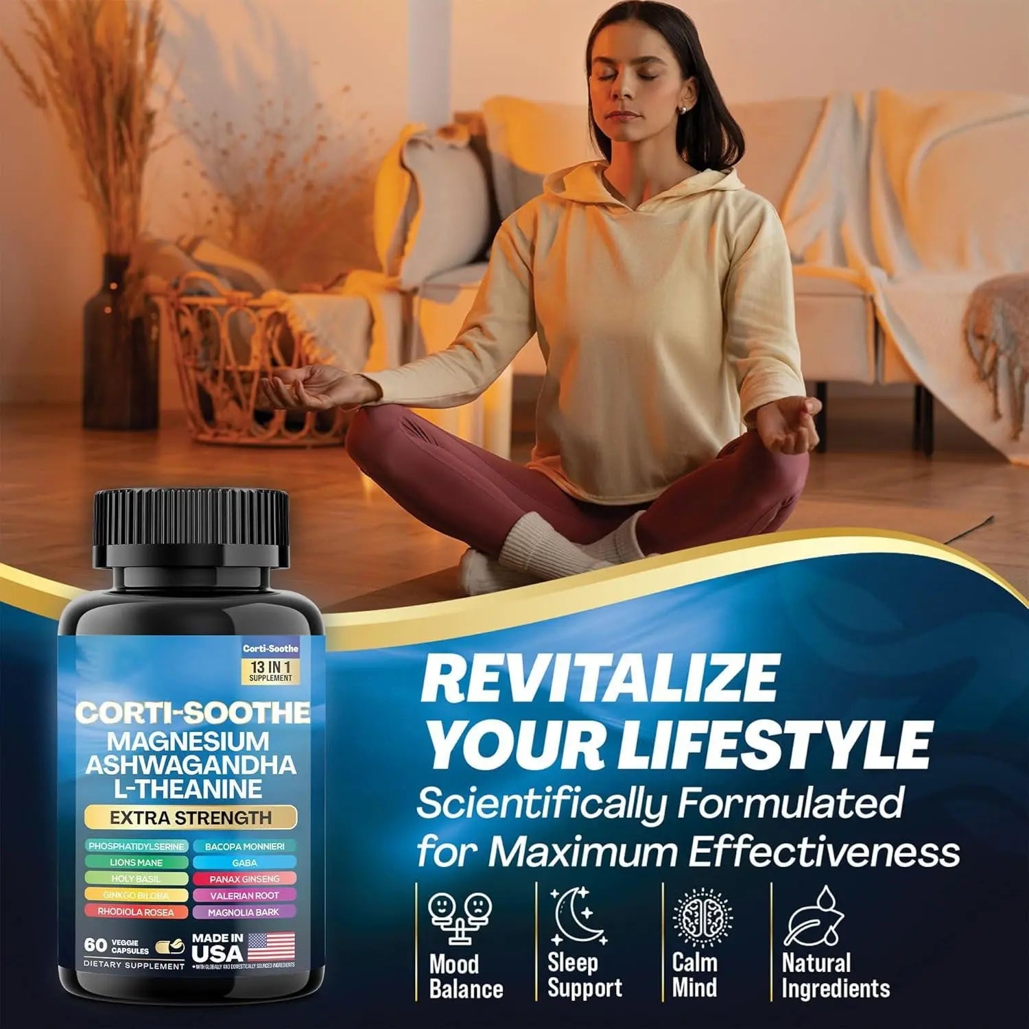 Corti Sooth Capsules – Stress Support with Magnesium, Ashwagandha & L - Theanine | Cortisol Balance & Relaxation - ThriveMinded & WellHaven Co
