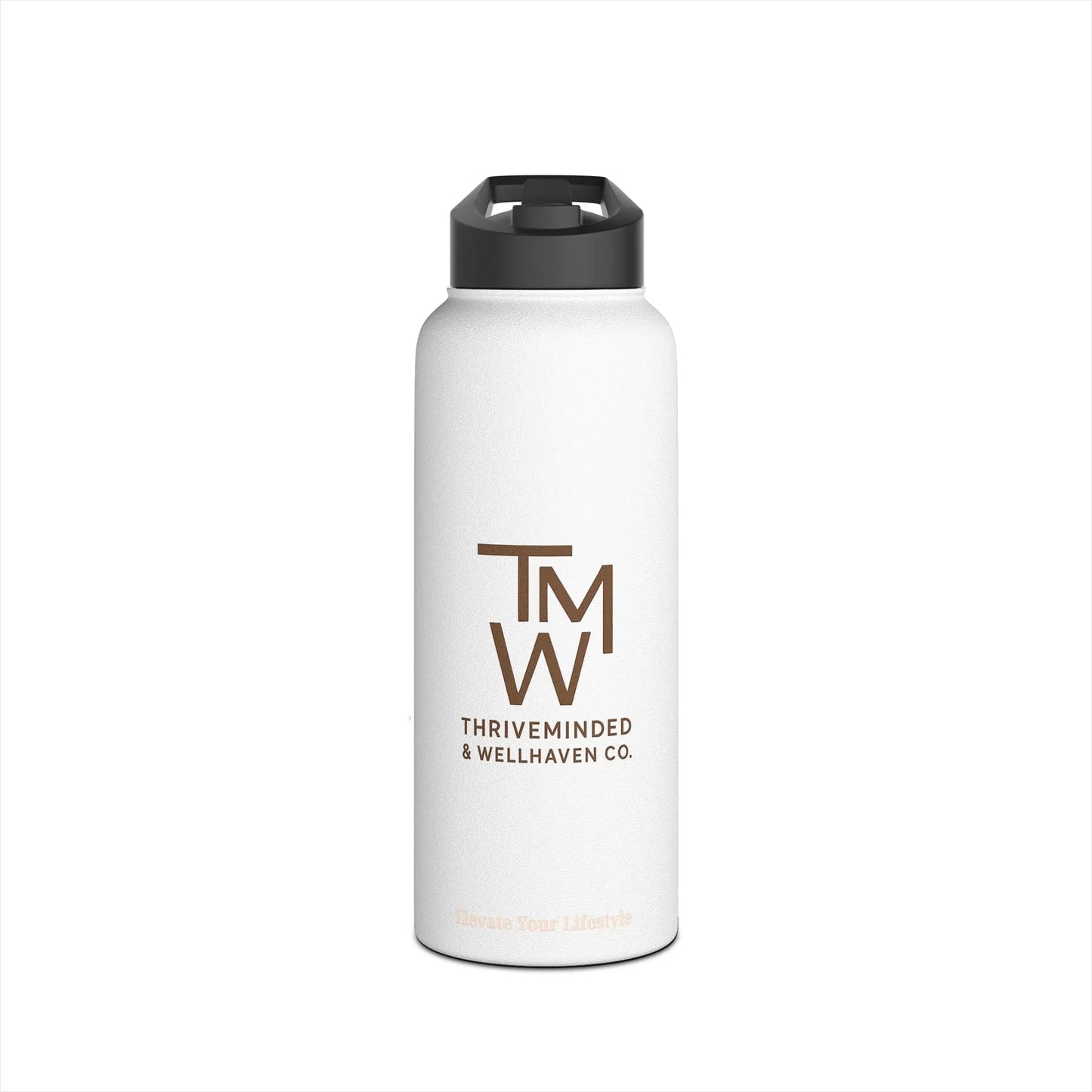Custom White Stainless Steele Water Bottle - ThriveMinded & WellHaven Co/Eco Bottle in 3 Sizes/ Branded Wellness Hydration - ThriveMinded & WellHaven Co