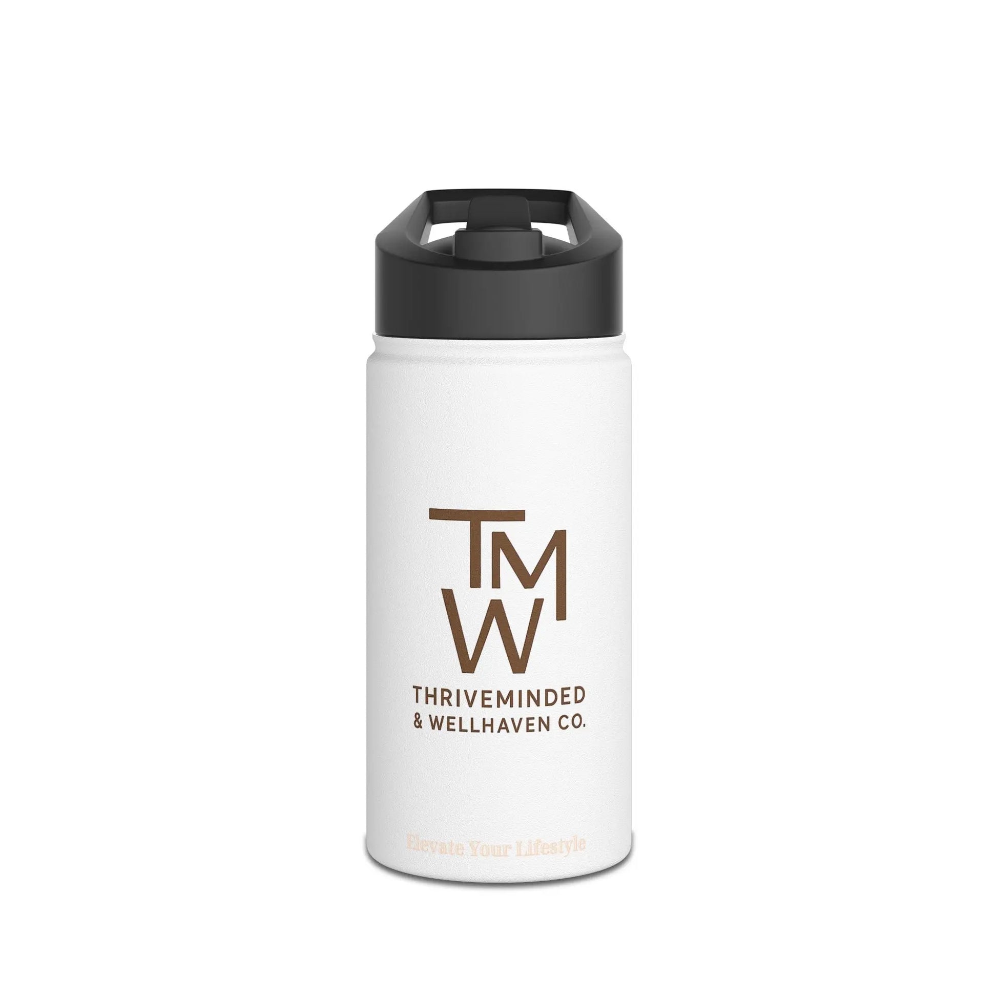 Custom White Stainless Steele Water Bottle - ThriveMinded & WellHaven Co/Eco Bottle in 3 Sizes/ Branded Wellness Hydration - ThriveMinded & WellHaven Co