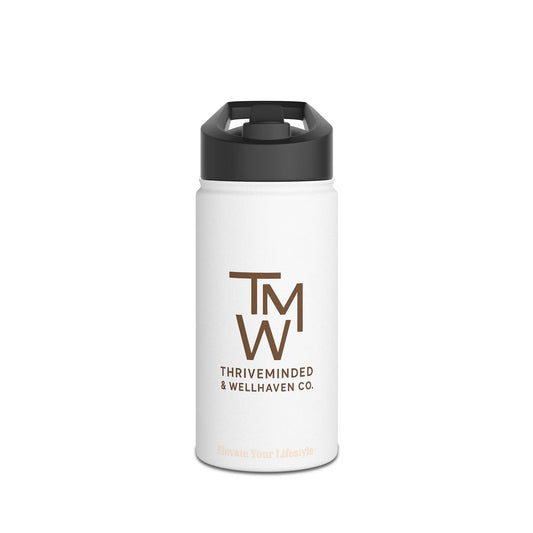 Custom White Stainless Steele Water Bottle - ThriveMinded & WellHaven Co/Eco Bottle in 3 Sizes/ Branded Wellness Hydration - ThriveMinded & WellHaven Co