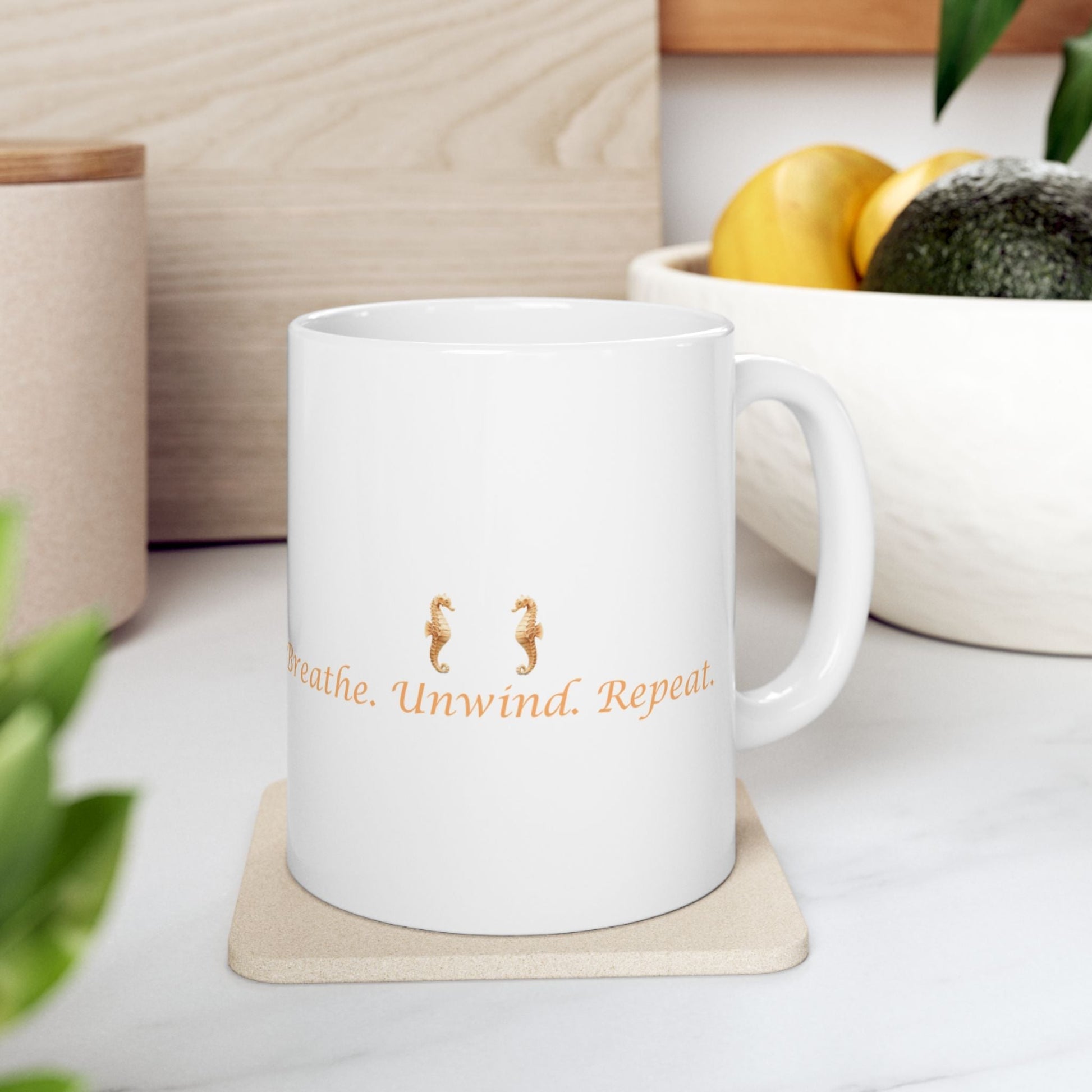 Inspirational Ceramic Mug - Breathe. Unwind. Repeat., Coffee Lovers Gift, Relaxation Reminder, Motivational Tea Cup, Cozy Home Decor - ThriveMinded & WellHaven Co