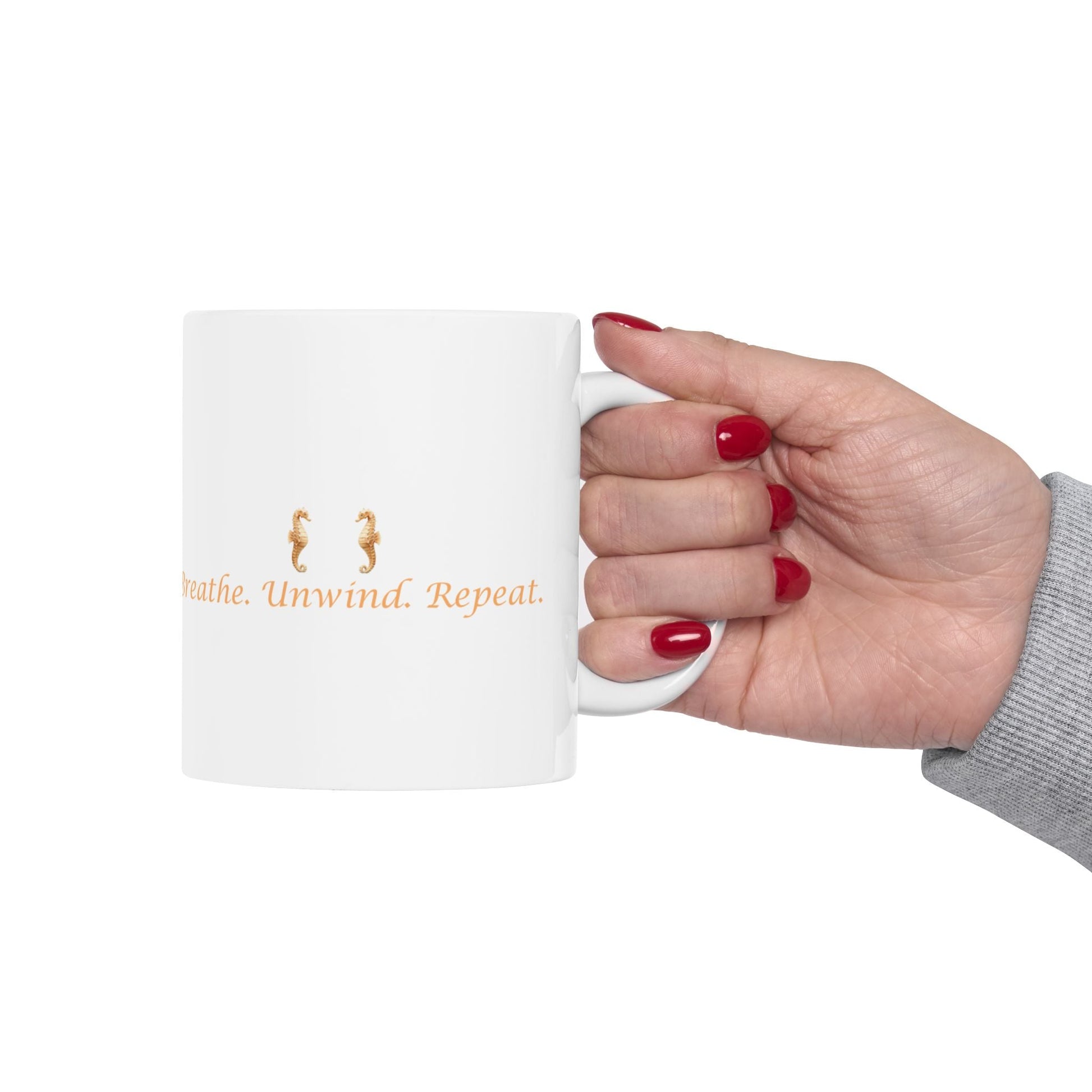 Inspirational Ceramic Mug - Breathe. Unwind. Repeat., Coffee Lovers Gift, Relaxation Reminder, Motivational Tea Cup, Cozy Home Decor - ThriveMinded & WellHaven Co