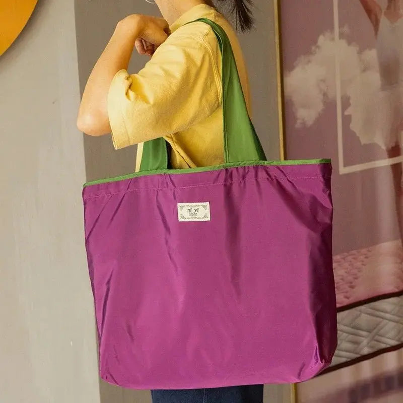 Large Reusable Drawstring Tote – Foldable Nylon Grocery & Beach Bag | Eco - Friendly Shopping Bag - ThriveMinded & WellHaven Co