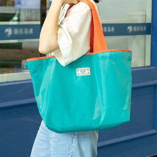 Large Reusable Drawstring Tote – Foldable Nylon Grocery & Beach Bag | Eco - Friendly Shopping Bag - ThriveMinded & WellHaven Co
