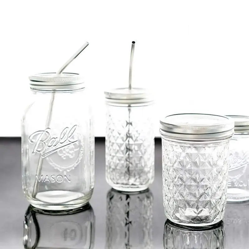 Mason bottle with a mason glass juice drink straw water glass - ThriveMinded & WellHaven Co