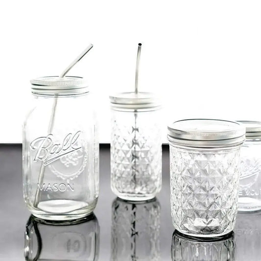 Mason bottle with a mason glass juice drink straw water glass - ThriveMinded & WellHaven Co