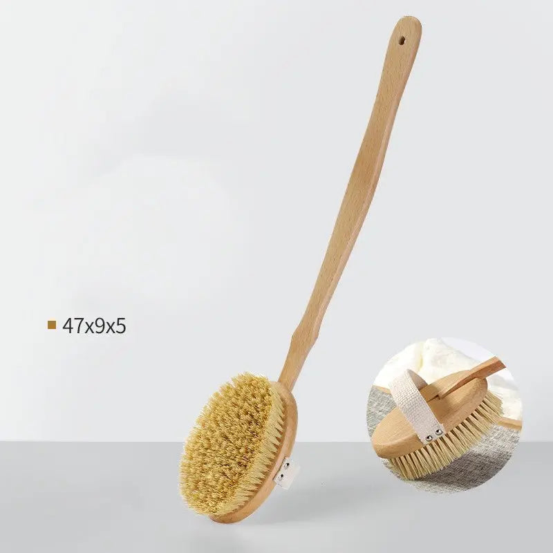 Natural Bristle Bath Brush – Exfoliating Body Brush with Wooden Handle | ThriveMinded & WellHaven Co - ThriveMinded & WellHaven Co