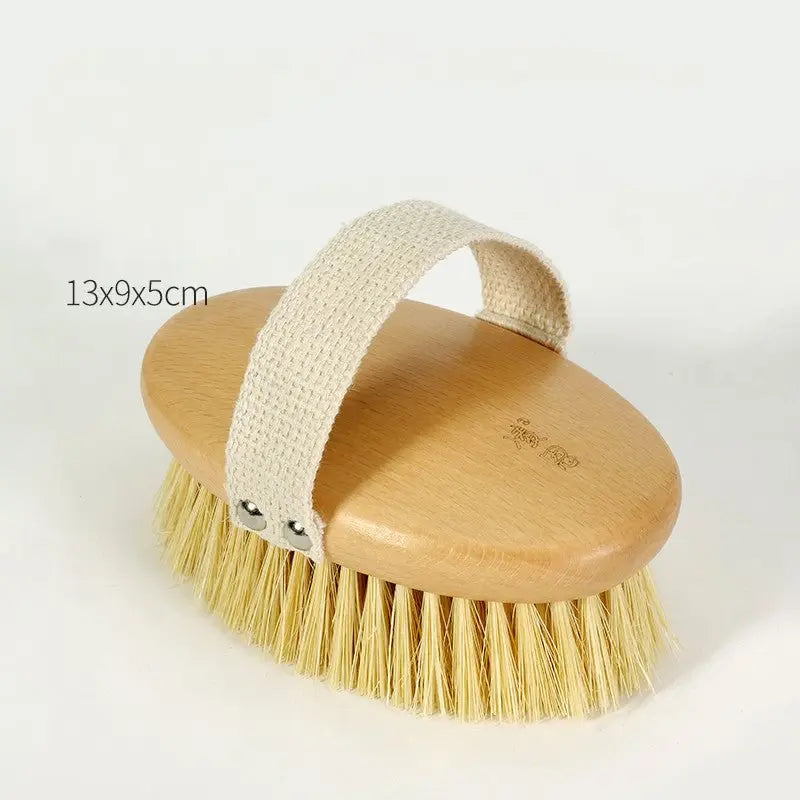 Natural Bristle Bath Brush – Exfoliating Body Brush with Wooden Handle | ThriveMinded & WellHaven Co - ThriveMinded & WellHaven Co