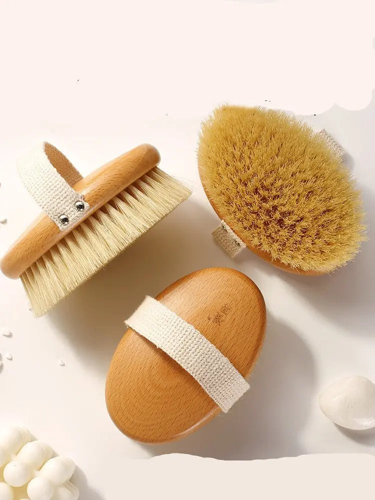 Natural Bristle Bath Brush – Exfoliating Body Brush with Wooden Handle | ThriveMinded & WellHaven Co - ThriveMinded & WellHaven Co