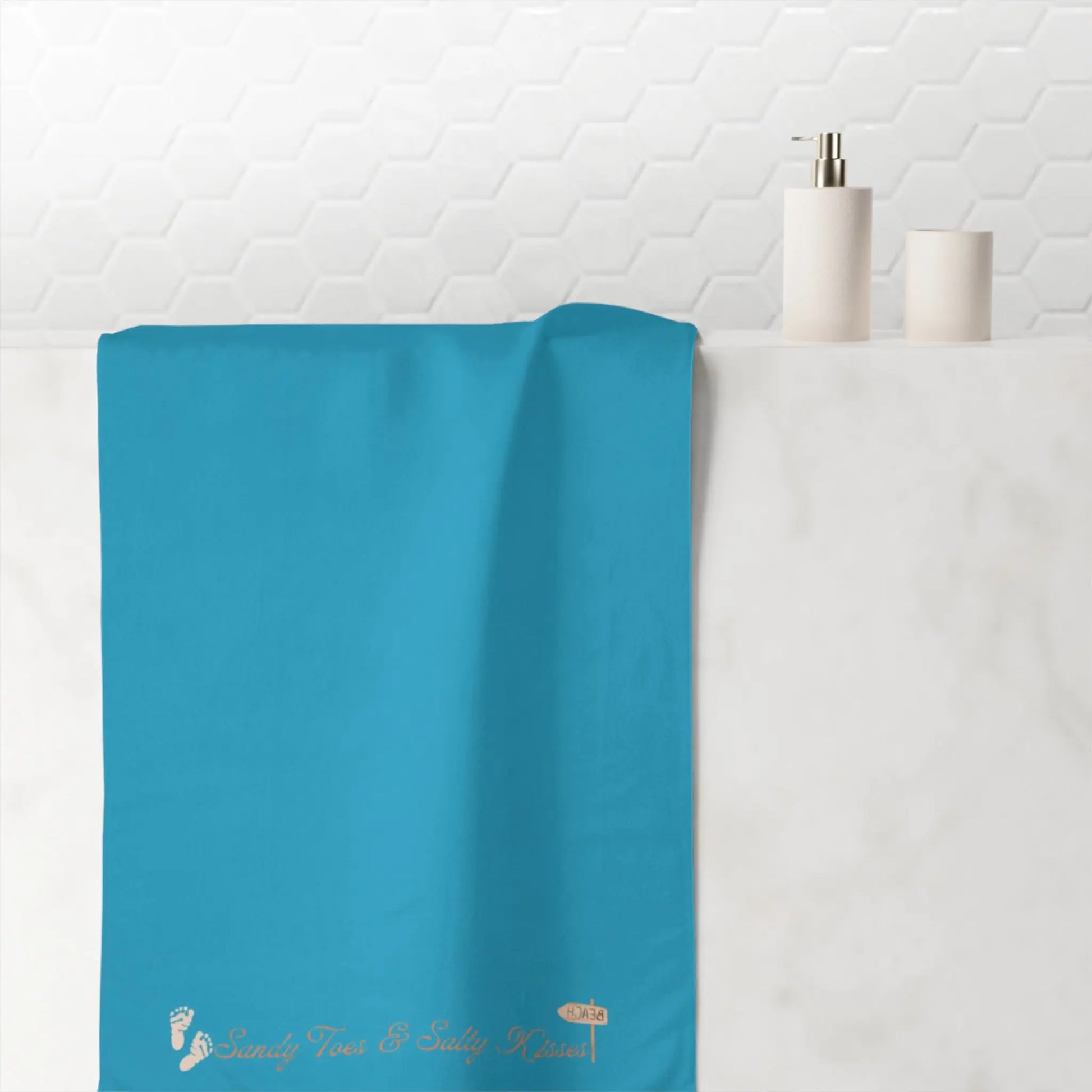 Sandy Toes & Salty Kisses" Mink - Cotton Bath Towel – Soft, Coastal - Inspired & Luxuriously Absorbent - ThriveMinded & WellHaven Co