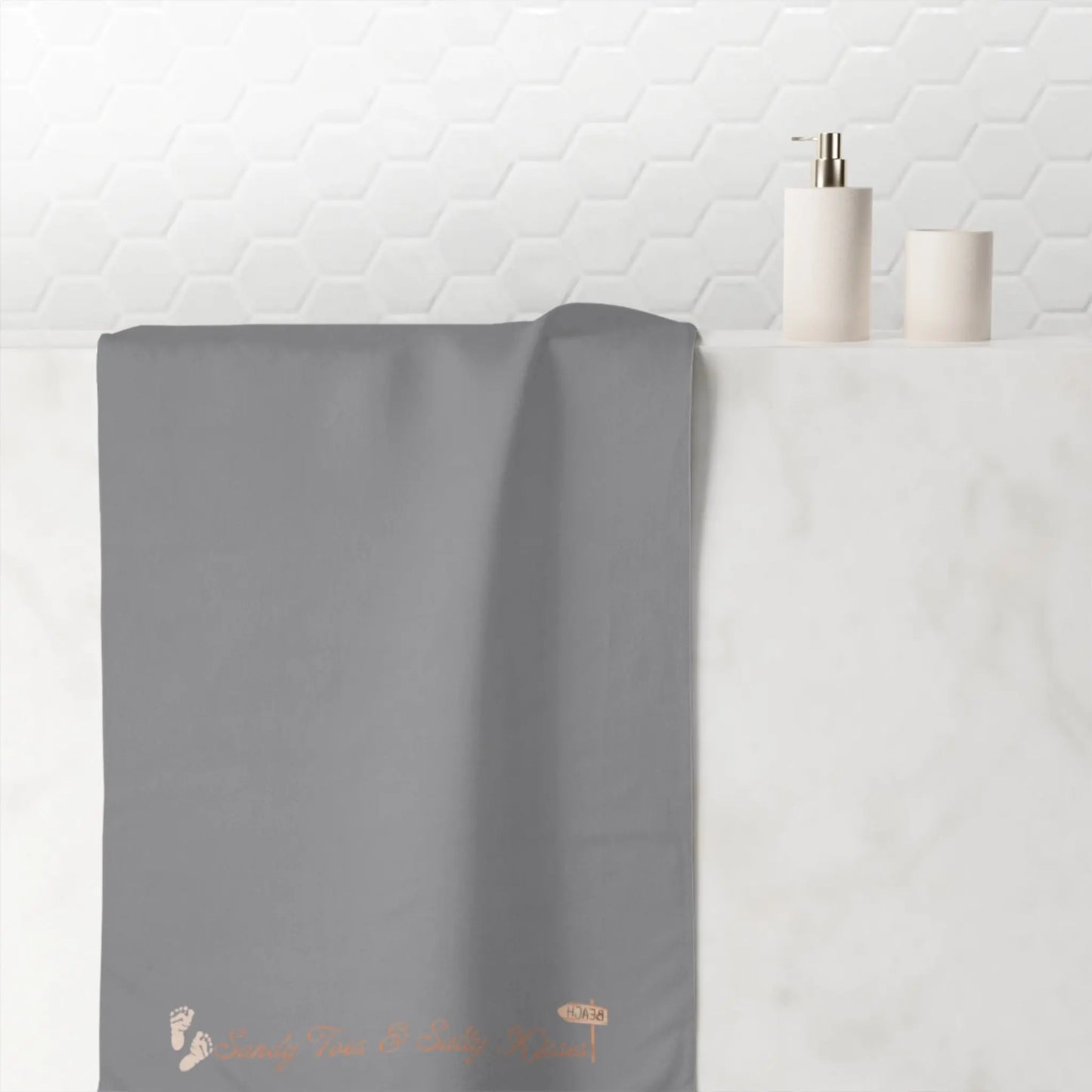 Sandy Toes & Salty Kisses" Mink - Cotton Bath Towel – Soft, Coastal - Inspired & Luxuriously Absorbent - ThriveMinded & WellHaven Co