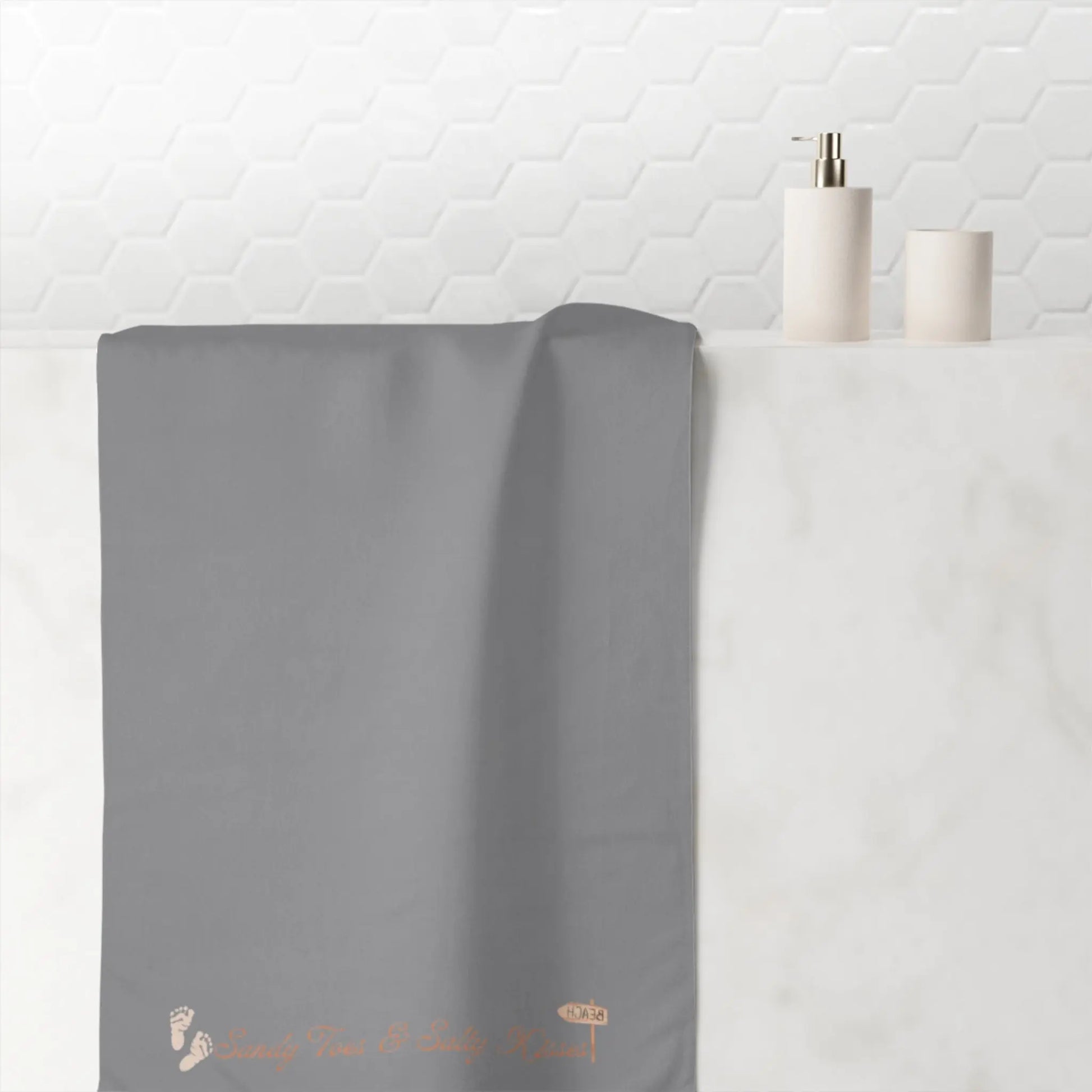 Sandy Toes & Salty Kisses" Mink - Cotton Bath Towel – Soft, Coastal - Inspired & Luxuriously Absorbent - ThriveMinded & WellHaven Co